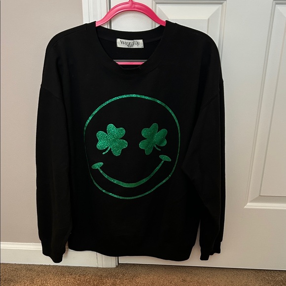 Wound Up Tops - PERFECT FOR ST. PATRICKS DAY 🍀☘️Wound Up Black Sweatshirt with Green Design